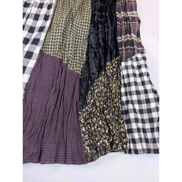 Patchwork Maxi Skirt Plaid Floral Gingham Boho Purple *Elastic Needs Replaced - Picture 3 of 6